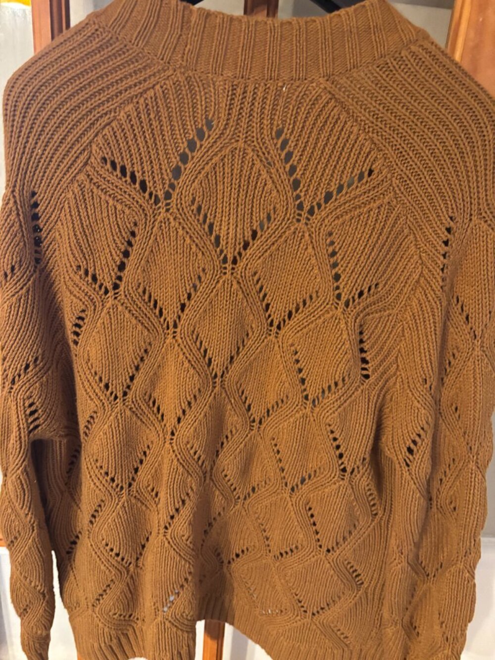 Old Navy Gold brown pointelle open-front relaxed-fit cardigan sweater SZ: L - Picture 8 of 10